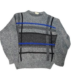 Men’s Vintage Sweater Grey Geometric 80’s 90’s Hook